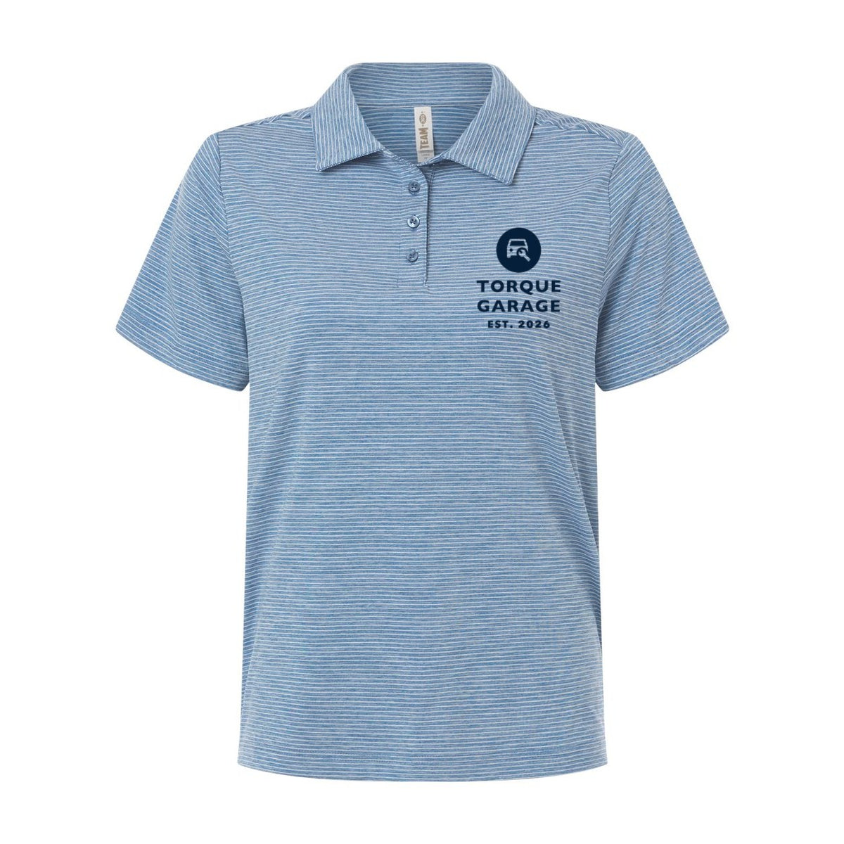 Team 365 Women's Relay Heathered Stripe Polo Embroidery - Sport Royal Heather/ White - Front