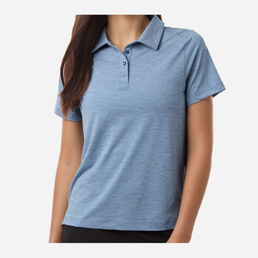 Team 365 Women's Relay Heathered Stripe Polo Embroidery - Sport Royal Heather/ White - On Model Front