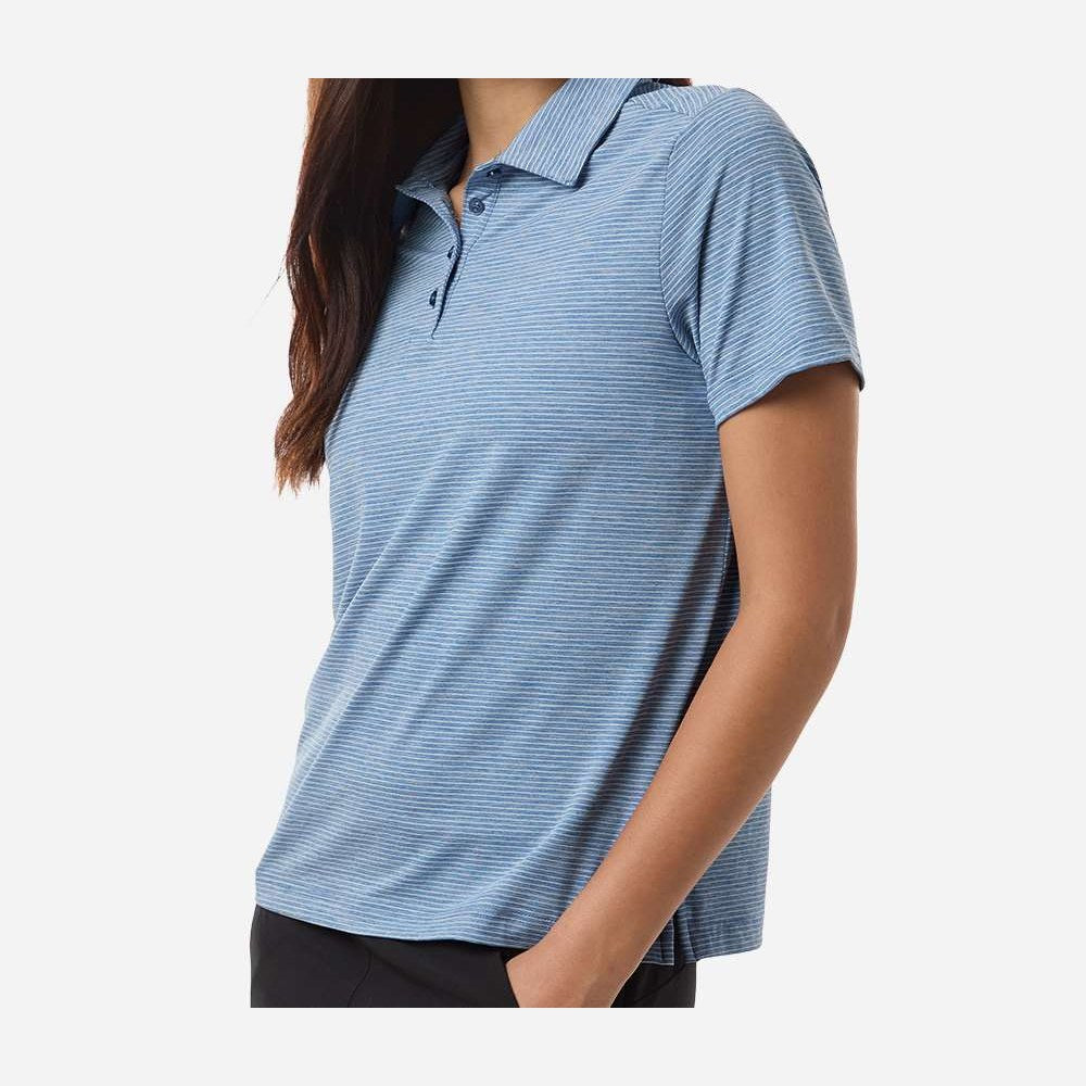 Team 365 Women's Relay Heathered Stripe Polo Embroidery - Sport Royal Heather/ White - On Model Side