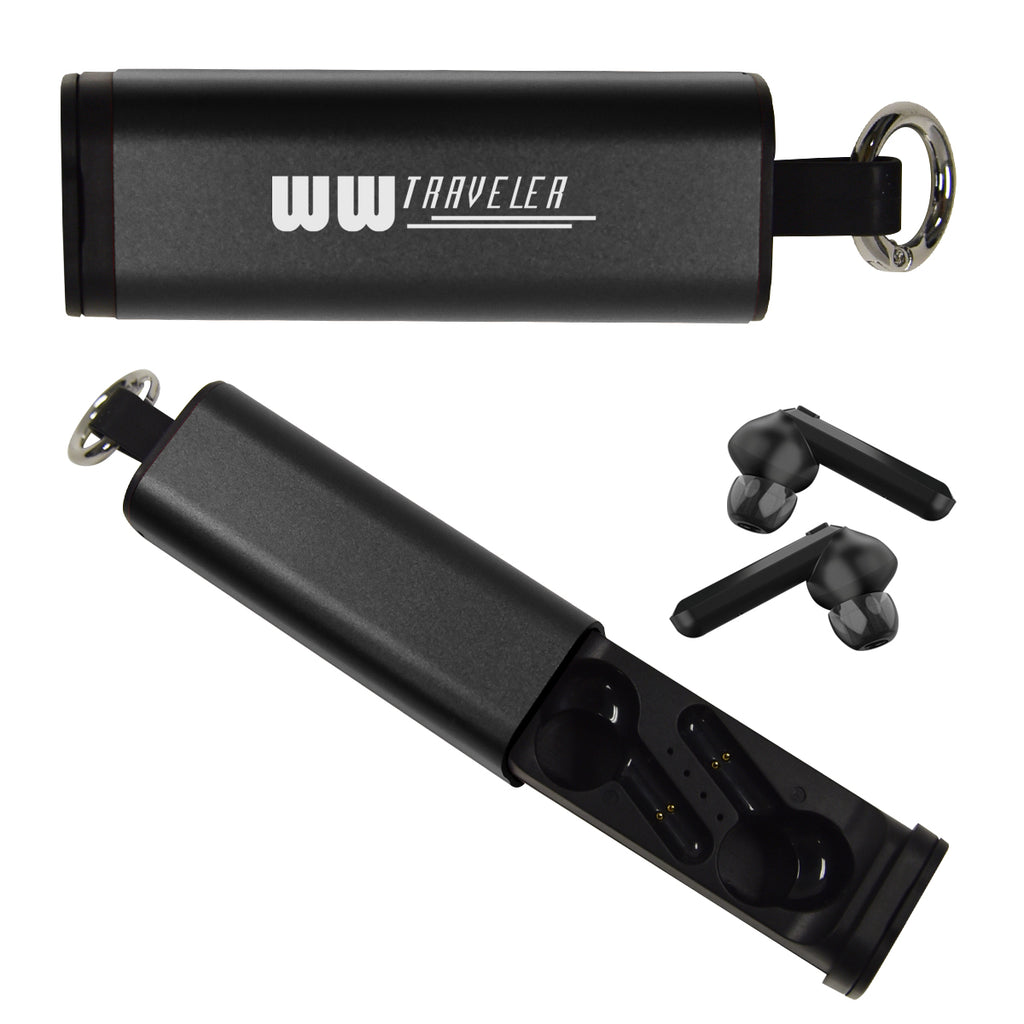 Tech Support Wireless Earbuds and Phone Stand - Black - Silk Screen