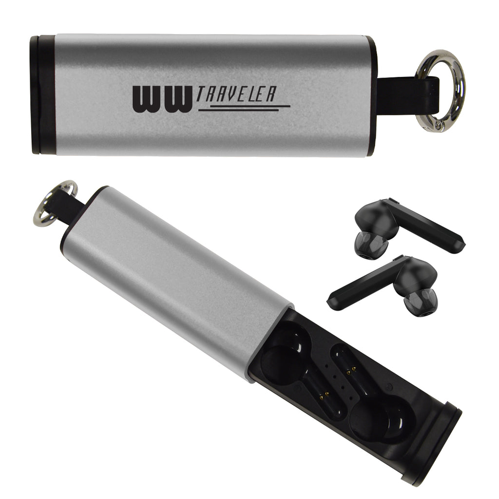 Tech Support Wireless Earbuds and Phone Stand - Silver - Silk Screen