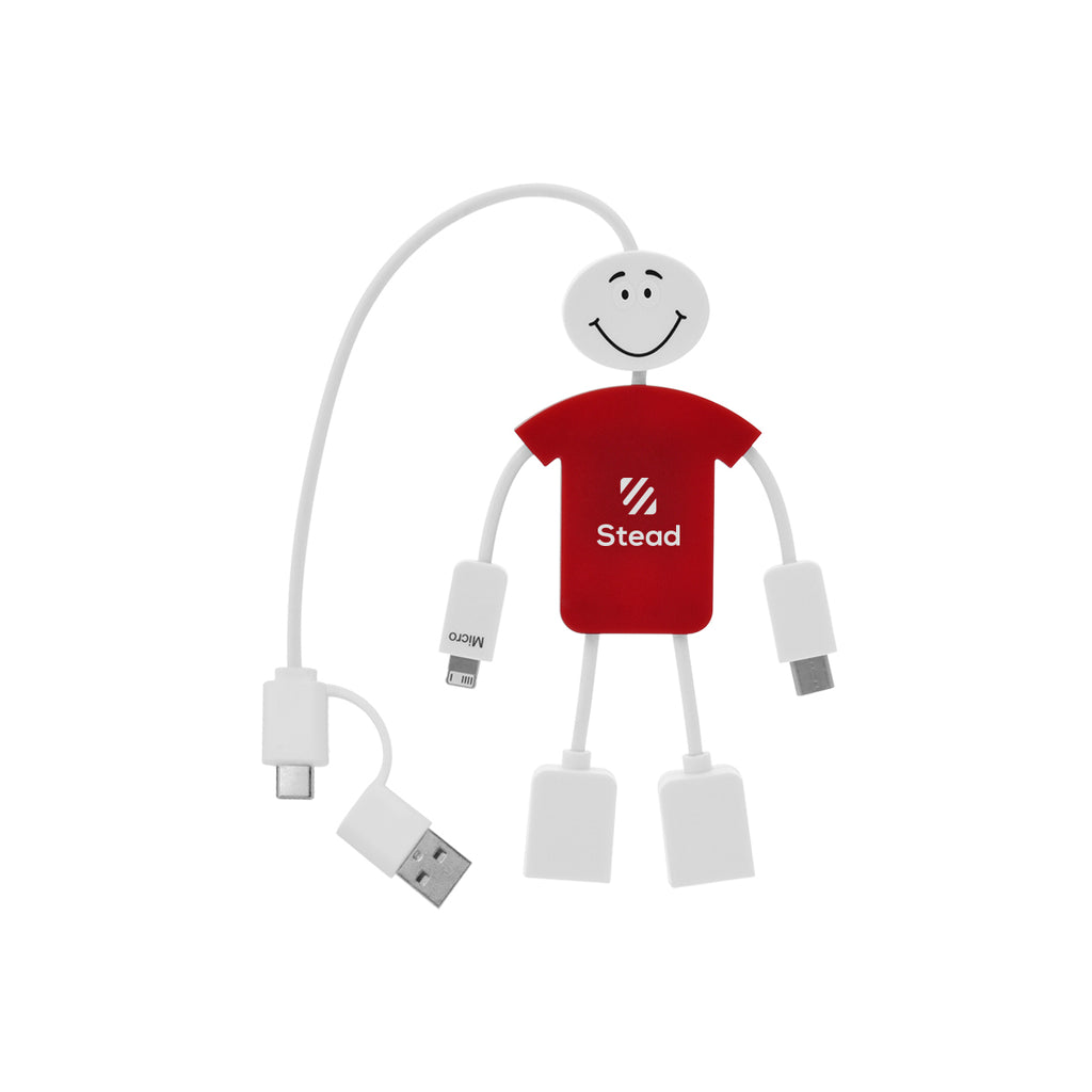 Techmate Charging Cable and USB Hub, Three-Way - Red - Pad Print