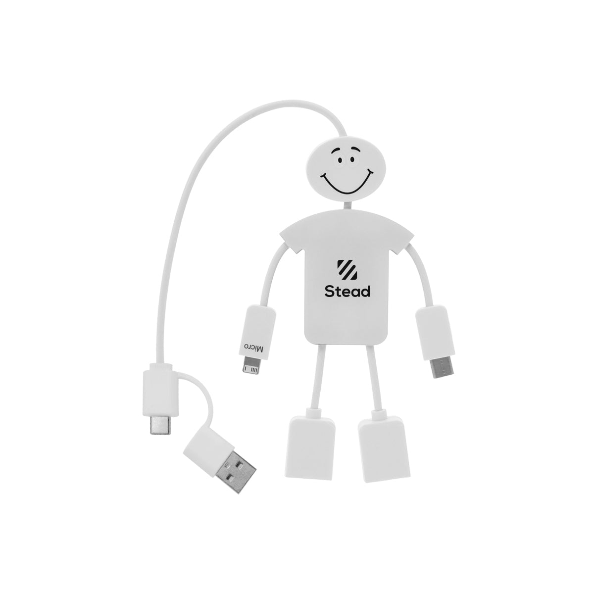 Techmate Charging Cable and USB Hub, Three-Way - White - Pad Print