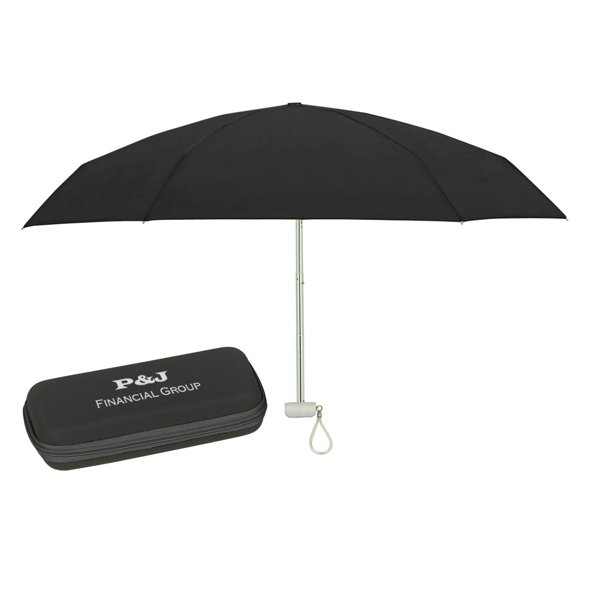 Telescopic Folding Travel Umbrella with EVA Case, 37 Inch Arc - Black - Silk Screen
