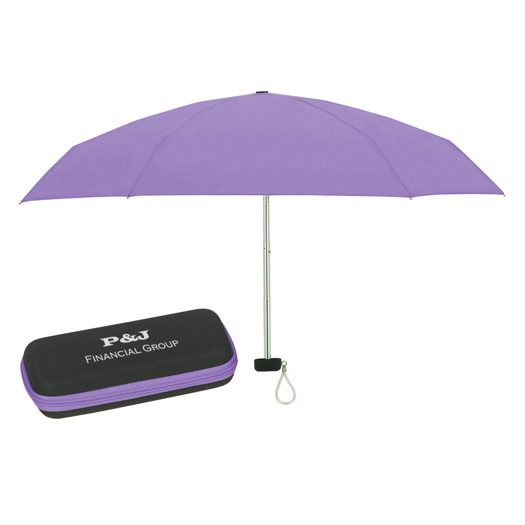 Telescopic Folding Travel Umbrella with EVA Case, 37 Inch Arc - Purple - Silk Screen