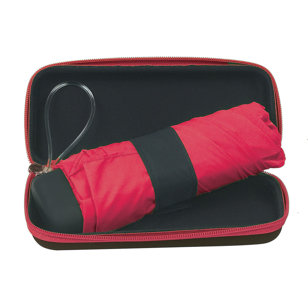 Telescopic Folding Travel Umbrella with EVA Case, 37 Inch Arc - Red - Case_Open