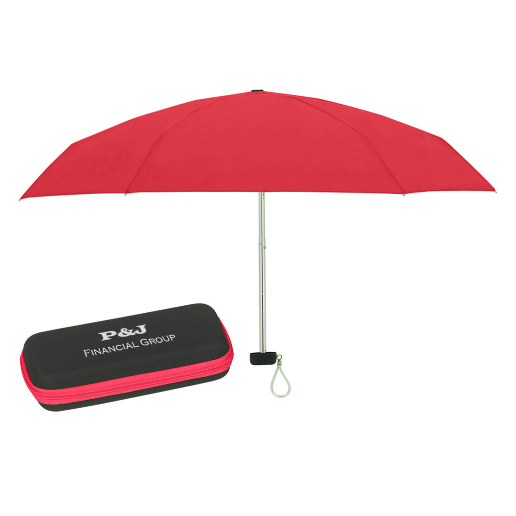 Telescopic Folding Travel Umbrella with EVA Case, 37 Inch Arc - Red - Silk Screen