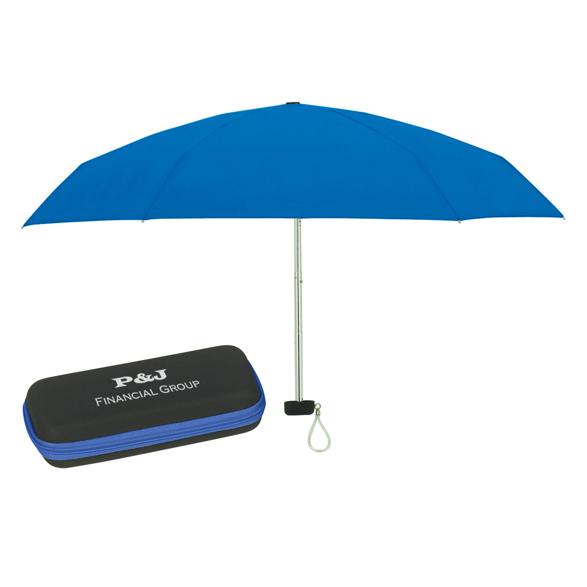 Telescopic Folding Travel Umbrella with EVA Case, 37 Inch Arc - Royal Blue - Silk Screen
