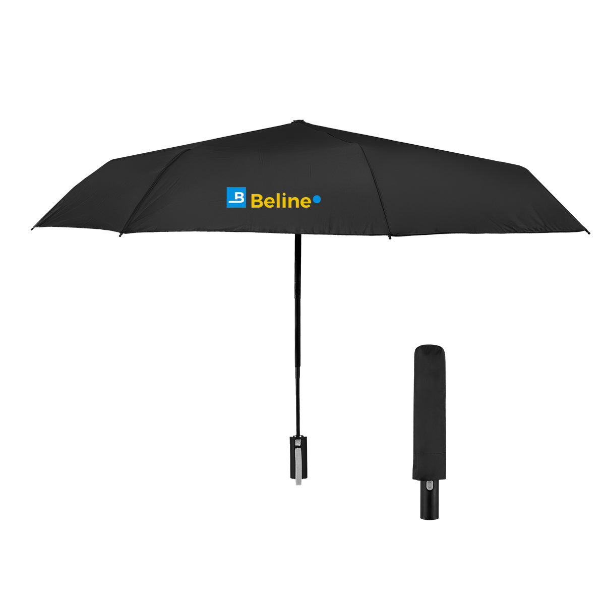 Telescopic Folding Umbrella with Recycled Canopy, 42 Inch Arc - Black with Gray - Colorbrite