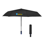 Telescopic Folding Umbrella with Recycled Canopy, 42 Inch Arc - Black With Royal - Colorbrite