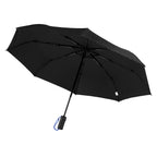 Telescopic Folding Umbrella with Recycled Canopy, 42 Inch Arc - Black With Royal - Open