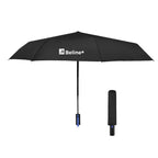 Telescopic Folding Umbrella with Recycled Canopy, 42 Inch Arc - Black With Royal - Silk Screen