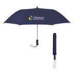 Telescopic Folding Umbrella with Wood Handle, 44 Inch Arc - Navy - Colorbrite