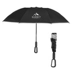 Telescopic Inversion Umbrella with Carabiner Handle, 46 Inch Arc - Black - Silk Screen