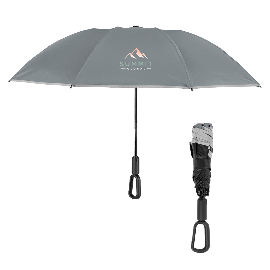 Telescopic Inversion Umbrella with Carabiner Handle, 46 Inch Arc - Gray - Colorbrite