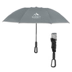 Telescopic Inversion Umbrella with Carabiner Handle, 46 Inch Arc - Gray - Silk Screen