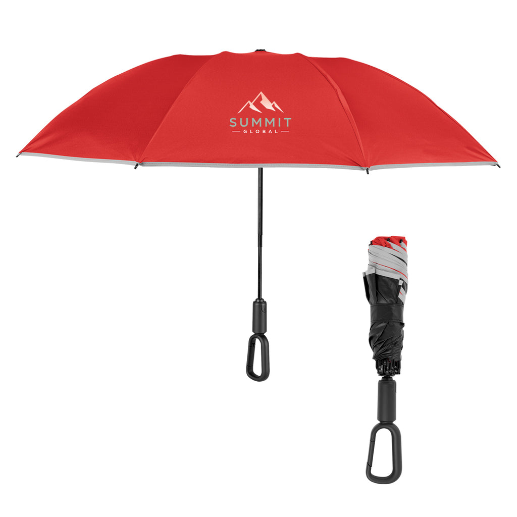 Telescopic Inversion Umbrella with Carabiner Handle, 46 Inch Arc - Red - Colorbrite