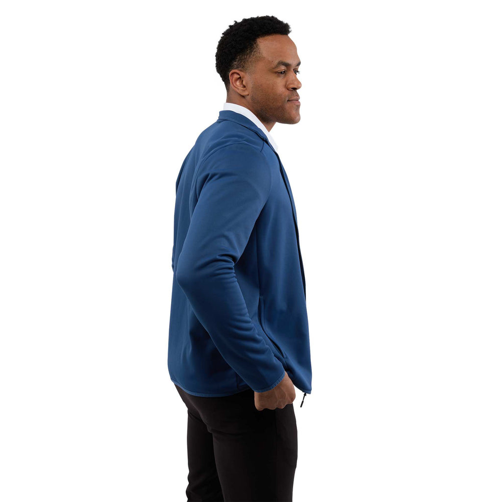 Telica Brushed Back Recycled Fleece Jacket for Men Embroidery - River Blue - Right Side On Model