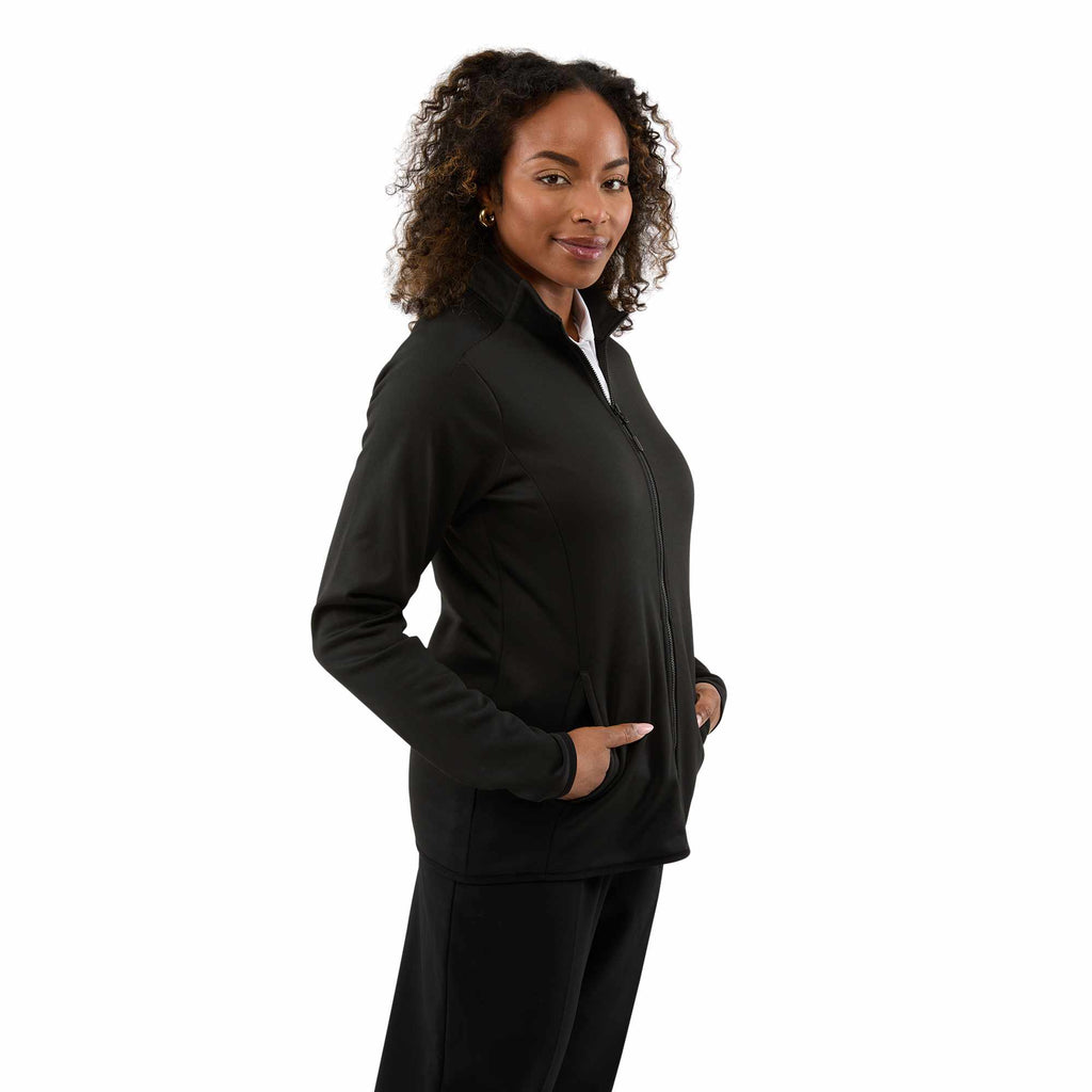 Telica Brushed Back Recycled Fleece Jacket for Women Debossing - Black - Right Side On Model