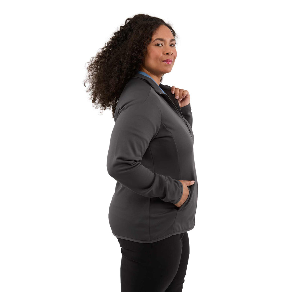 Telica Brushed Back Recycled Fleece Jacket for Women Debossing - Grey Smoke - Right Side On Model