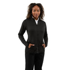 Telica Brushed Back Recycled Fleece Jacket for Women Embroidery - Black - Front On Model