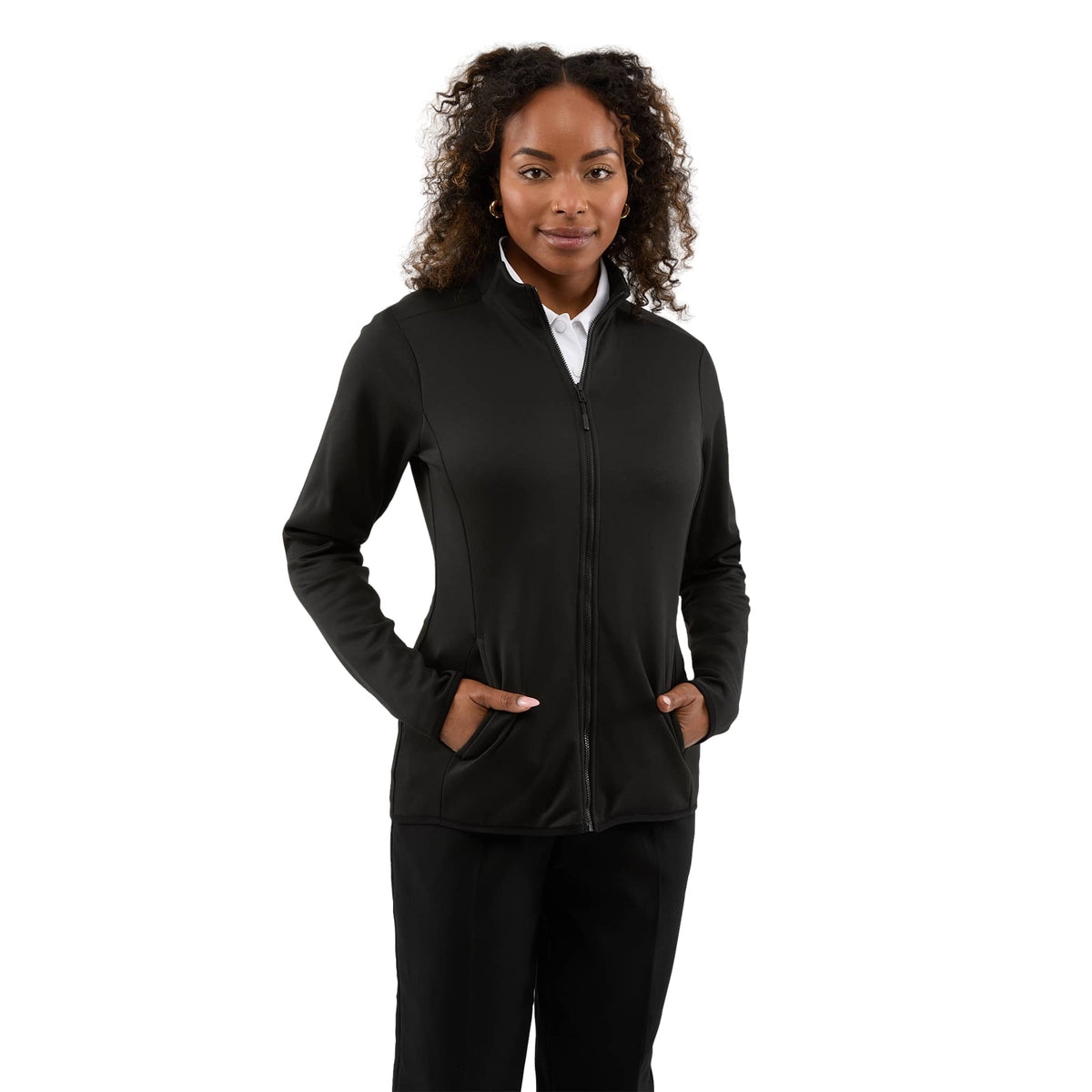 Telica Brushed Back Recycled Fleece Jacket for Women Laser Engraving - Black - Front On Model