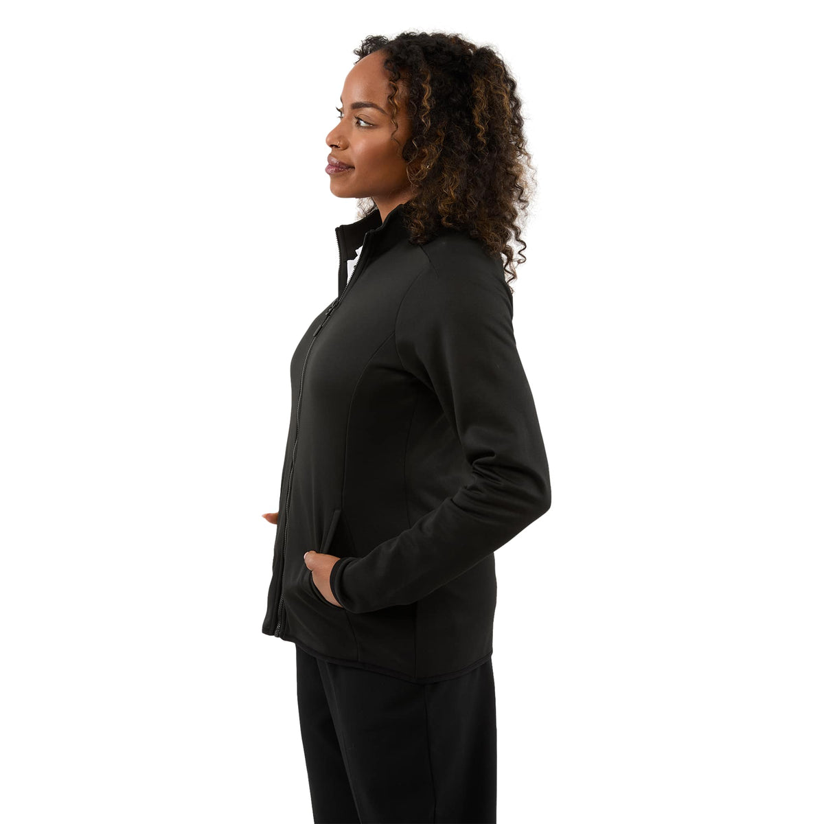 Telica Brushed Back Recycled Fleece Jacket for Women Laser Engraving - Black - Left Side On Model