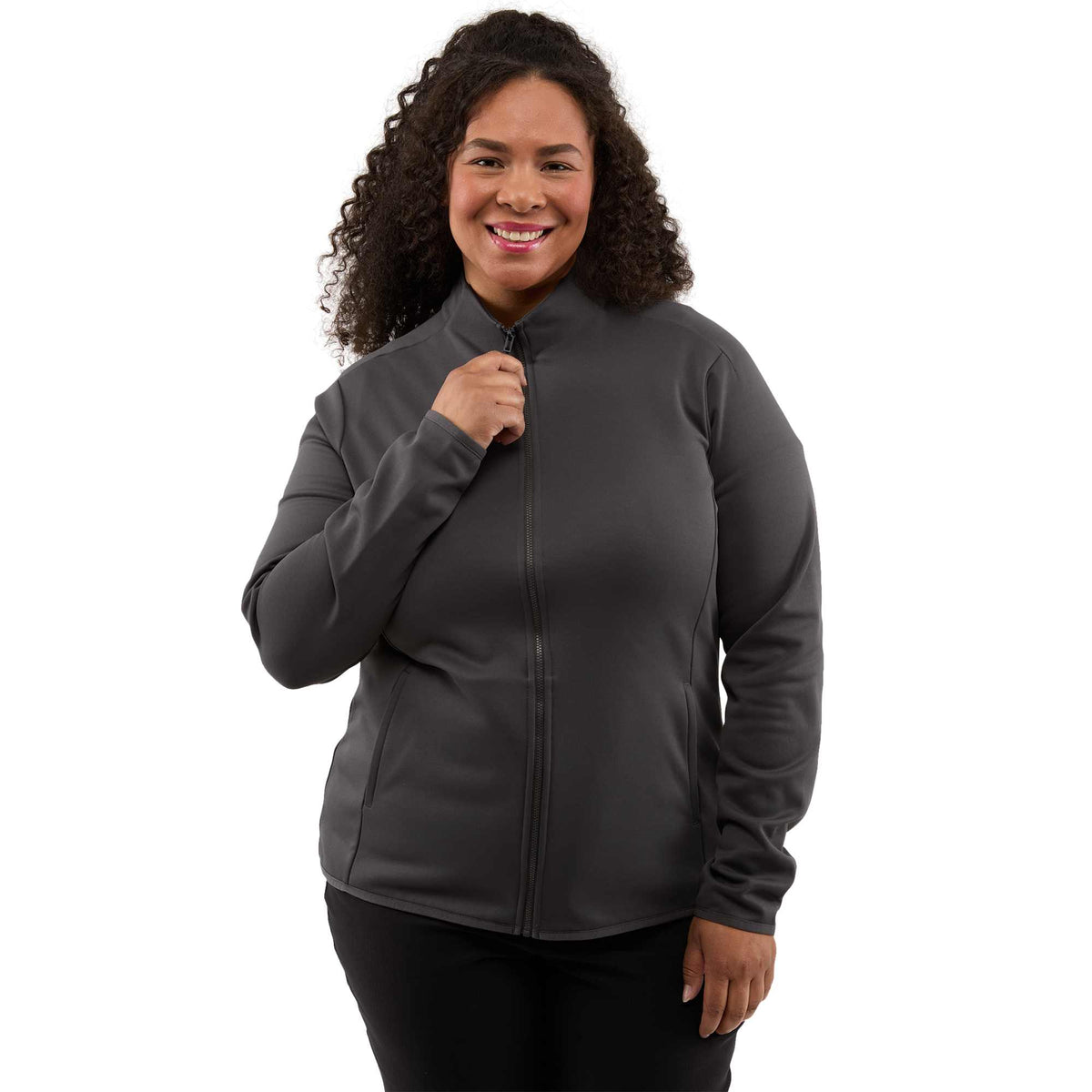 Telica Brushed Back Recycled Fleece Jacket for Women Laser Engraving - Grey Smoke - Front On Model