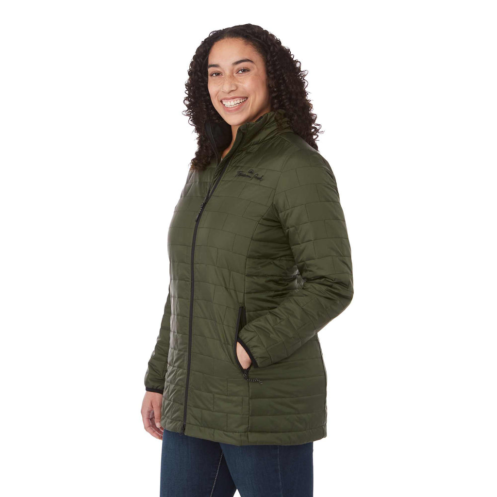 Telluride Packable Puffer Jacket for Women Embroidery - Loden - On Model Left Angle