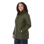Telluride Packable Puffer Jacket for Women Embroidery - Loden - On Model Left Angle