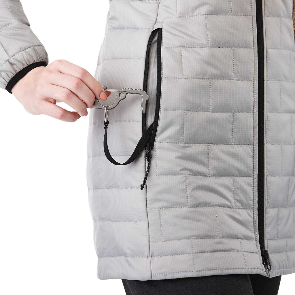 Telluride Packable Puffer Jacket for Women Embroidery - Silver - Left Angle On Model Lvsj