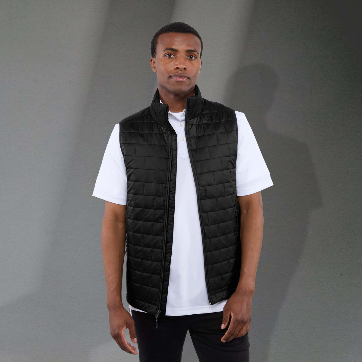 Telluride Packable Puffer Vest for Men Embroidery - Black - Front On Model