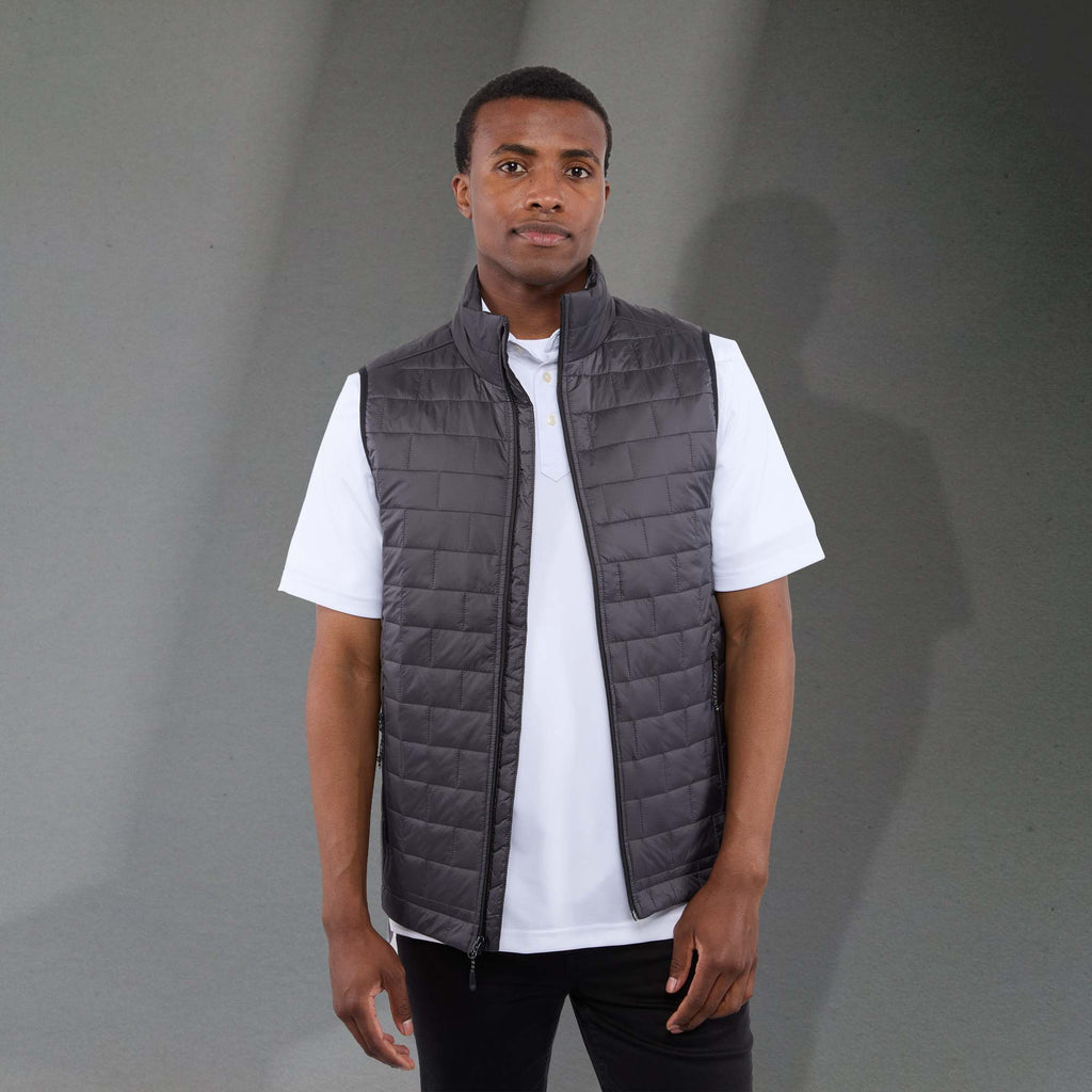 Telluride Packable Puffer Vest for Men Embroidery - Grey Storm - Front On Model