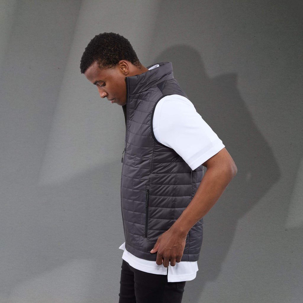 Telluride Packable Puffer Vest for Men Embroidery - Grey Storm - Left Side On Model