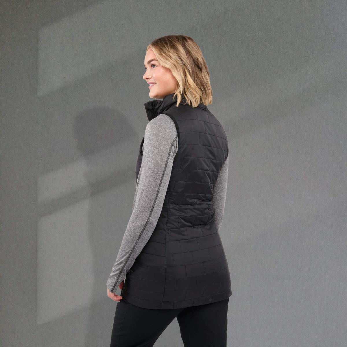 Telluride Packable Puffer Vest for Women Embroidery - Black - Back On Model
