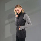 Telluride Packable Puffer Vest for Women Embroidery - Black - Left Side On Model
