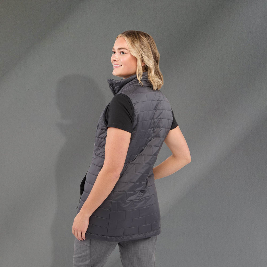 Telluride Packable Puffer Vest for Women Embroidery - Grey Storm - Back On Model 2