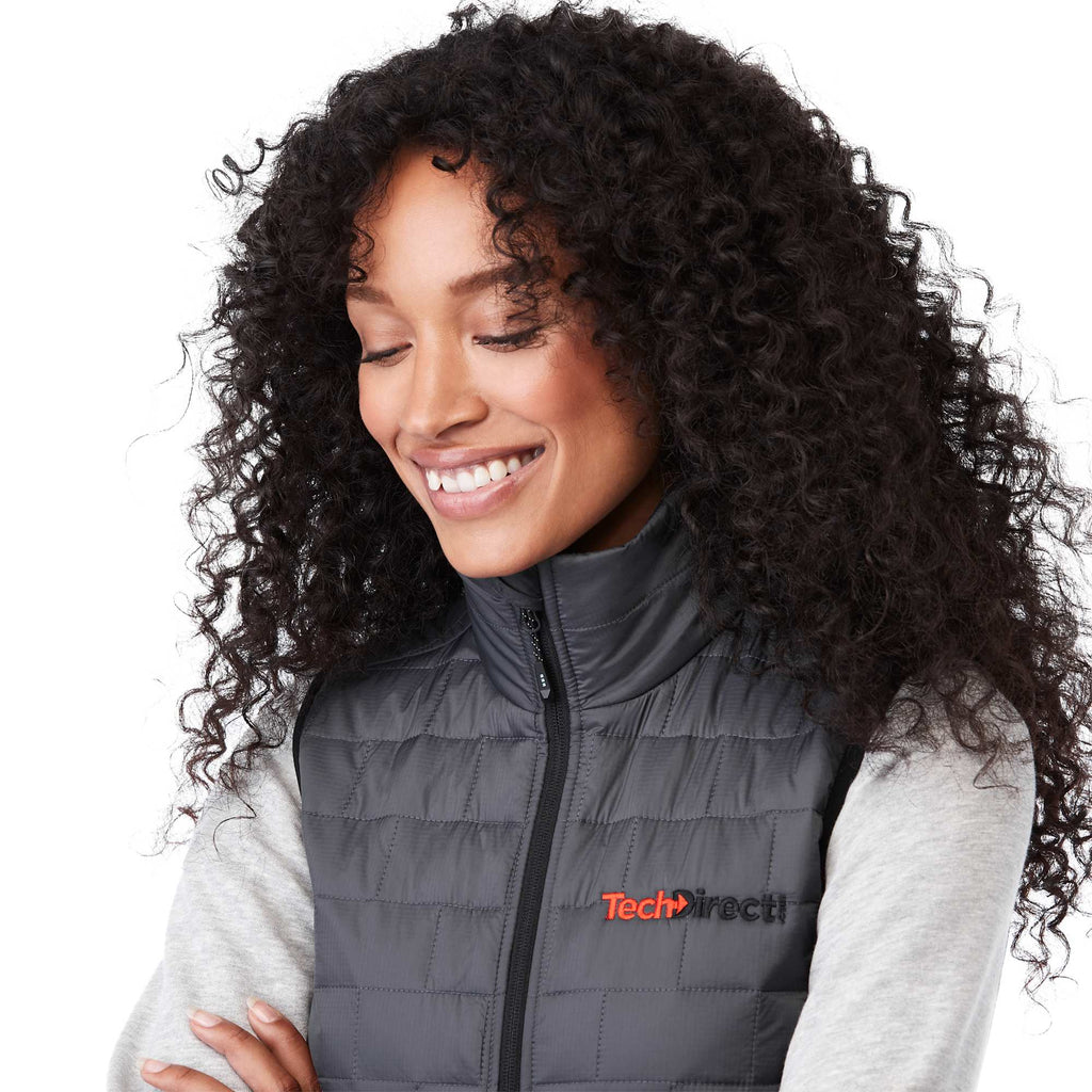 Telluride Packable Puffer Vest for Women Embroidery - Grey Storm - Left Angle On Model 2