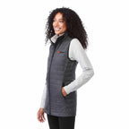 Telluride Packable Puffer Vest for Women Embroidery - Grey Storm - Left Angle On Model 3