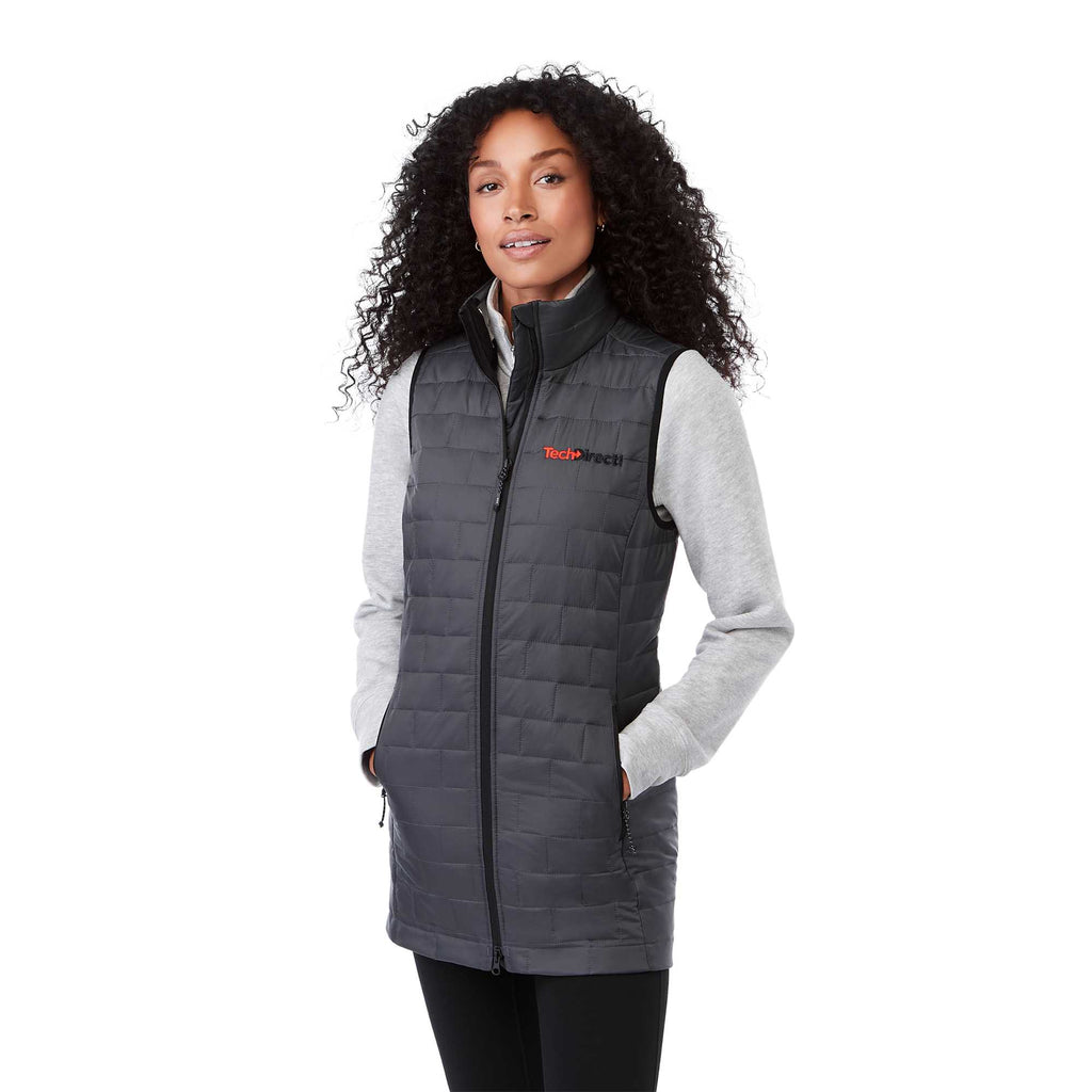 Telluride Packable Puffer Vest for Women Embroidery - Grey Storm - Left Angle On Model 4