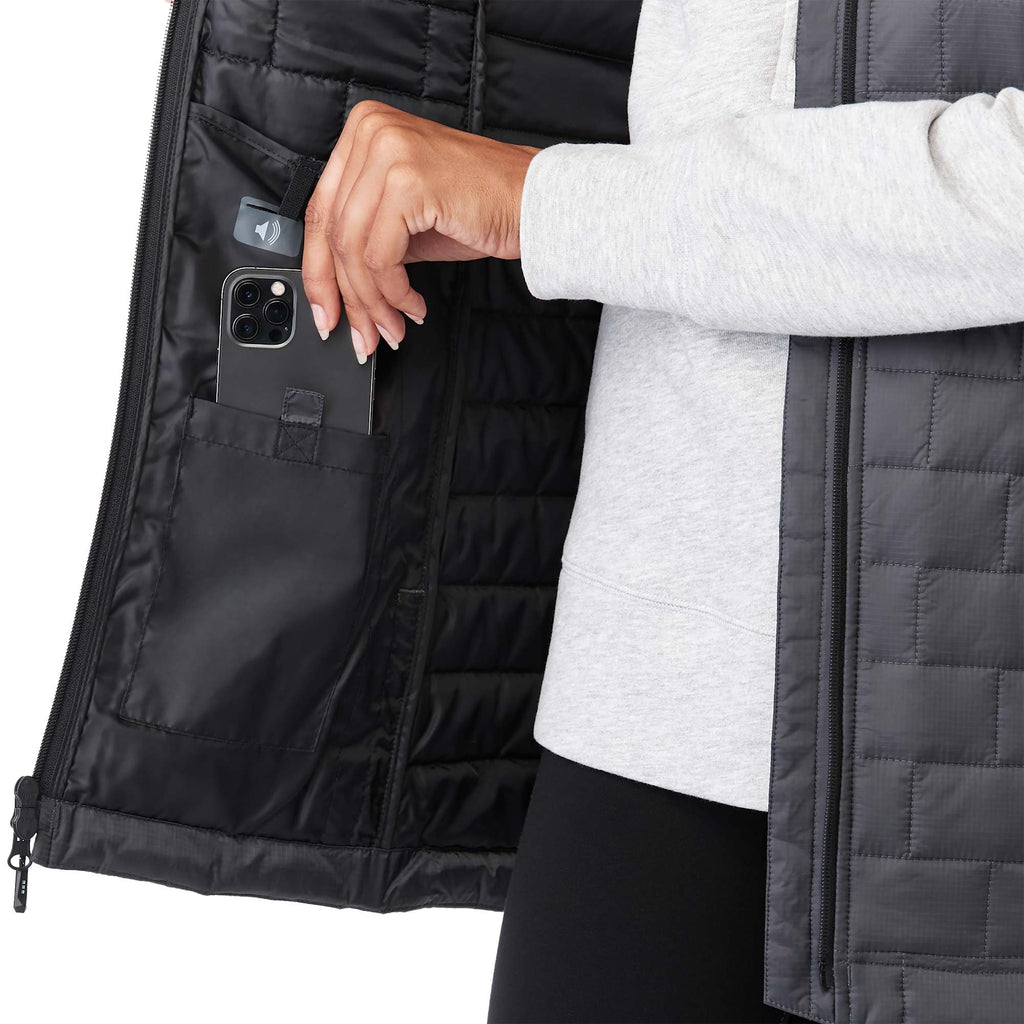 Telluride Packable Puffer Vest for Women Embroidery - Grey Storm - Left Angle On Model 5