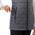 Telluride Packable Puffer Vest for Women Embroidery - Grey Storm - Right Angle On Model
