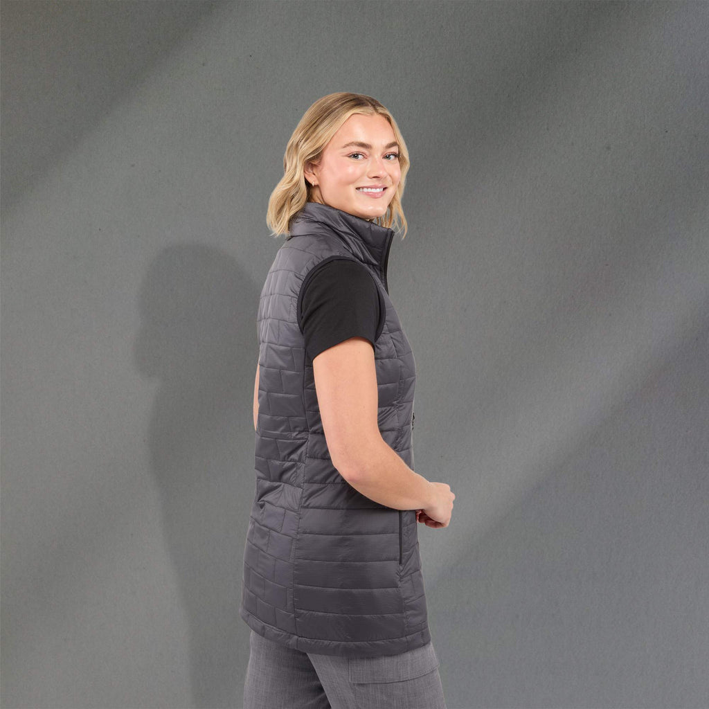 Telluride Packable Puffer Vest for Women Embroidery - Grey Storm - Right Side On Model
