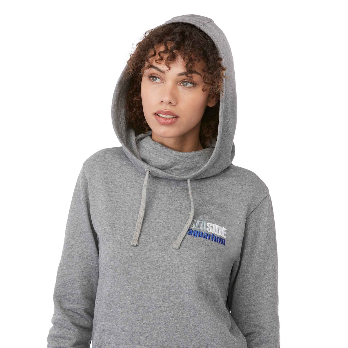Tentree Banshee Organic Cotton Cowl Hoodie for Women Transfer - ten Heather Grey - On Model Detail