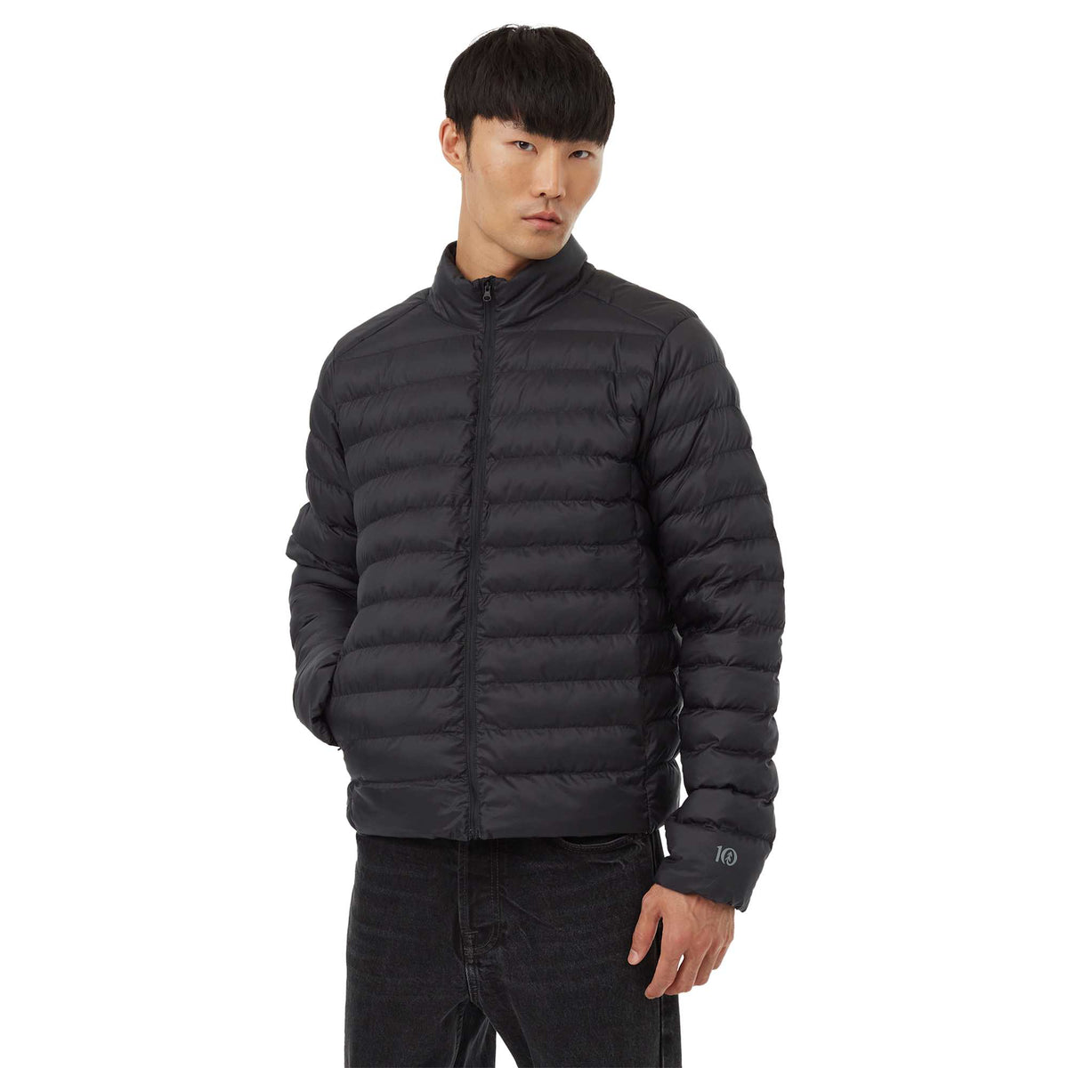 tentree Cloud Shell Packable Puffer Jacket for Men Transfer - ten Meteorite Black - Front On Model 2