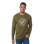 tentree Long Sleeve Tee in Fairtrade Organic Cotton for Men Transfer - ten Olive Night Green - Front On Model