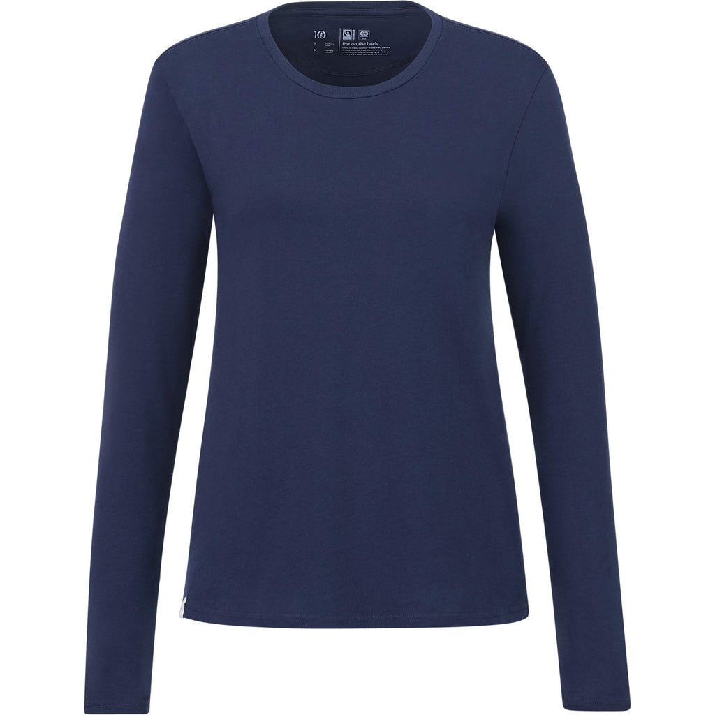 tentree Long Sleeve Tee in Fairtrade Organic Cotton for Women Transfer - ten Dress Blue - Front