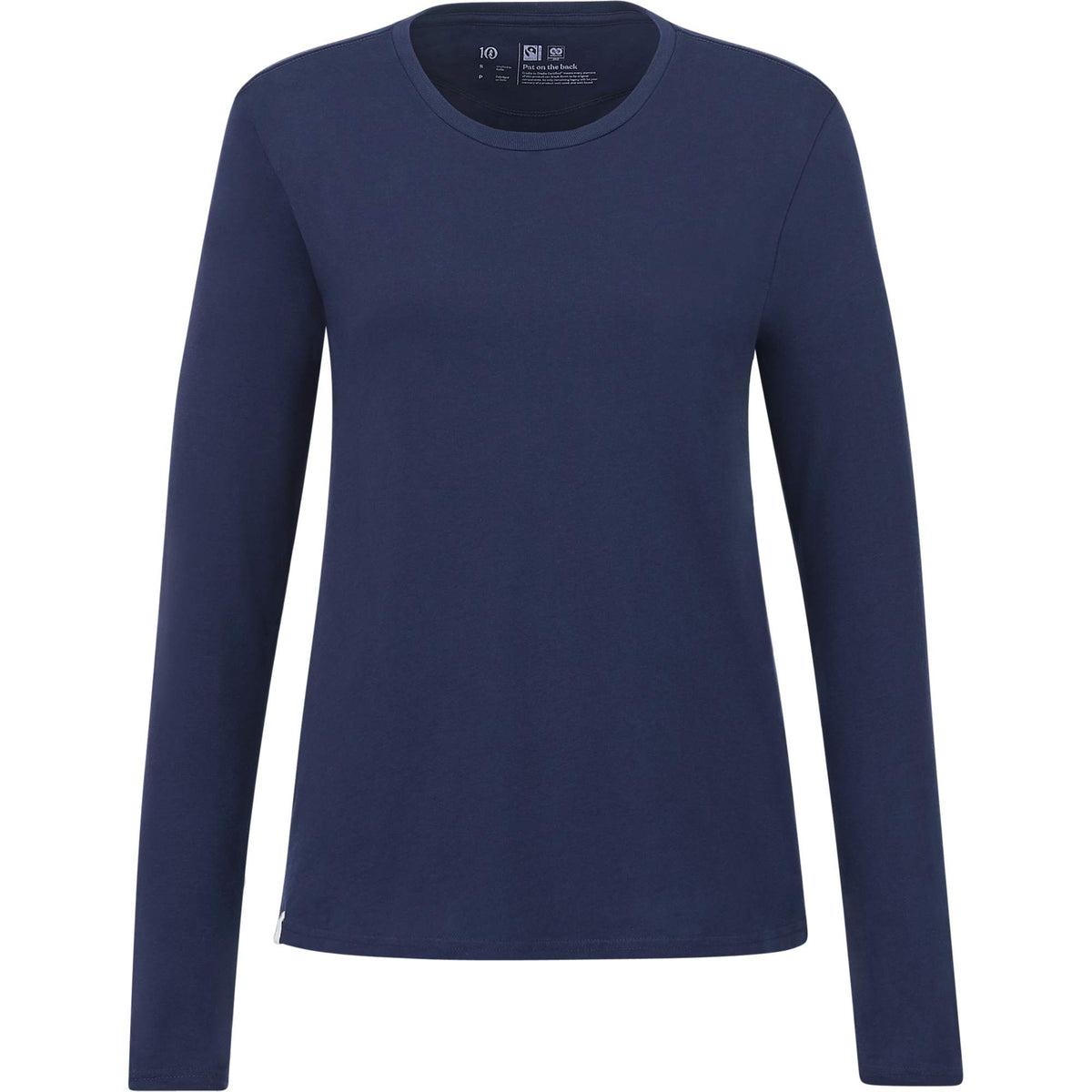 tentree Long Sleeve Tee in Fairtrade Organic Cotton for Women Transfer - ten Dress Blue - Front