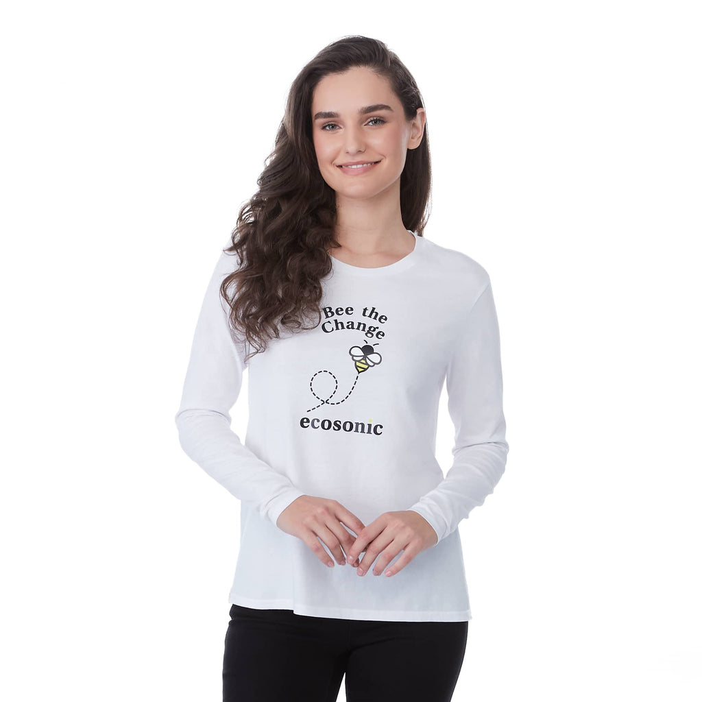 tentree Long Sleeve Tee in Fairtrade Organic Cotton for Women Transfer - ten White - Front On Model 2