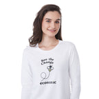 tentree Long Sleeve Tee in Fairtrade Organic Cotton for Women Transfer - ten White - Front On Model